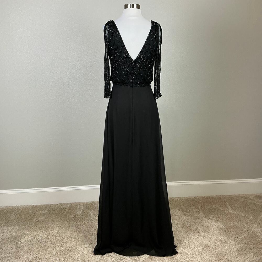 JKara Women's Beaded Cold Shoulder Long A-Line Evening Gown Black Size 4 Dress - Picture 7 of 11
